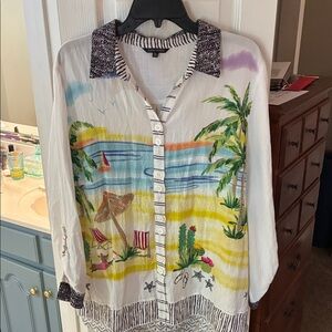 John Mark Beach Tropical Dogs Colorful Boho Tunic Top SZ XL